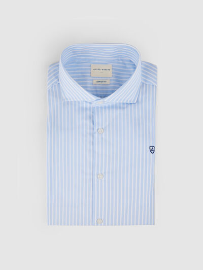CAMISA COMFORT RAYAS CELESTE