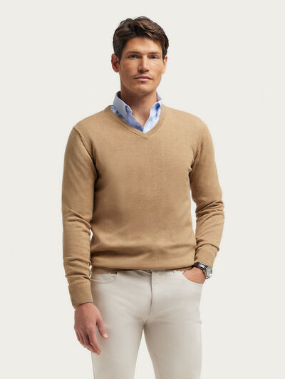 JERSEY V-NECK TRENDY CAMEL