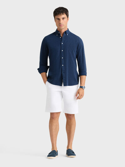 CAMISA LINO C.BOTON AZUL MARINO