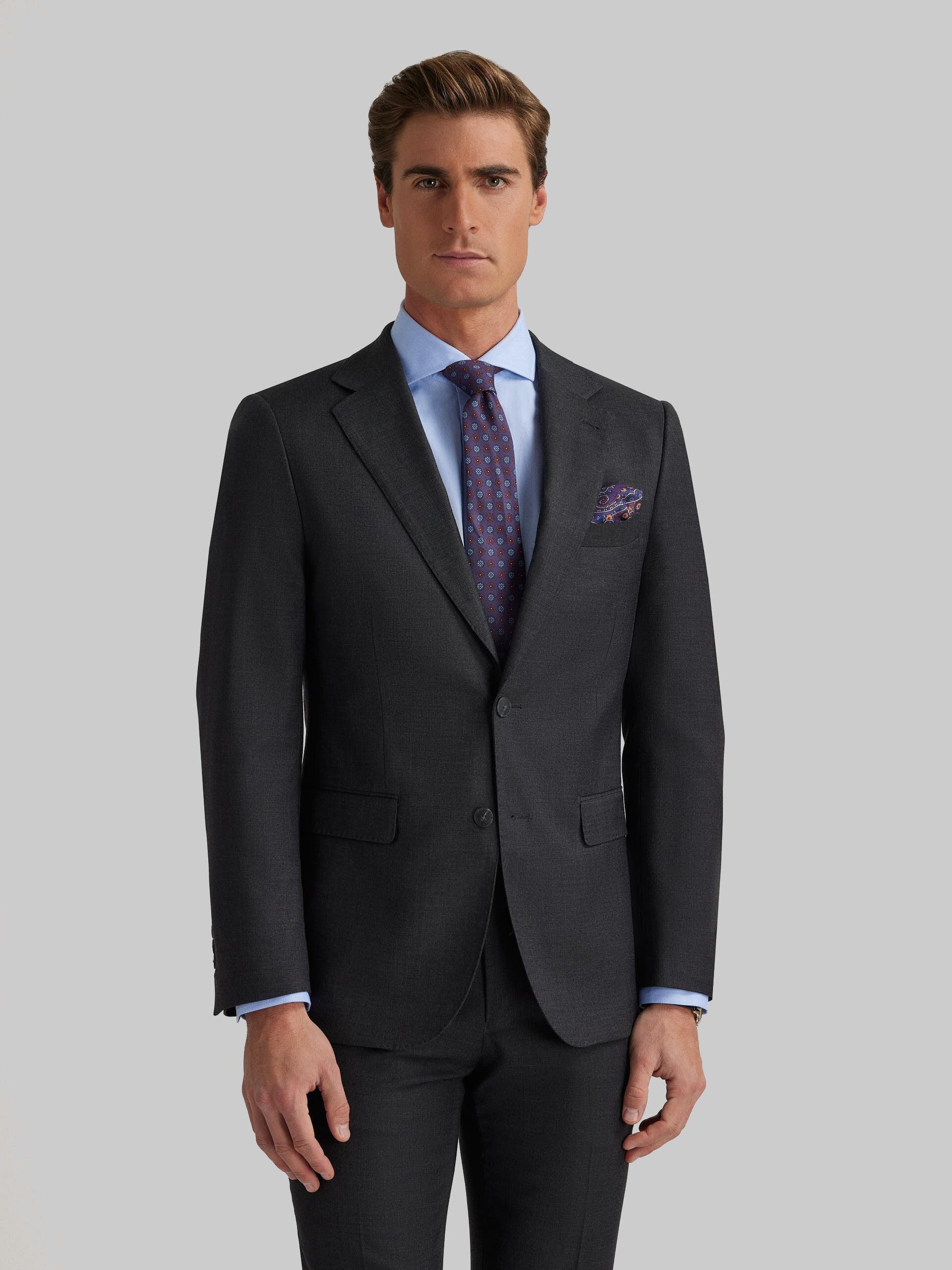 Traje gris oxford 2025 hombre