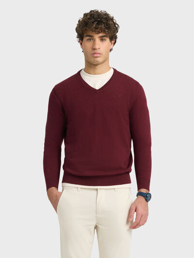 JERSEY V-NECK BURDEOS