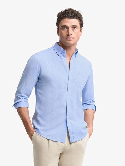 CAMISA LINO BOLSILLO AZUL