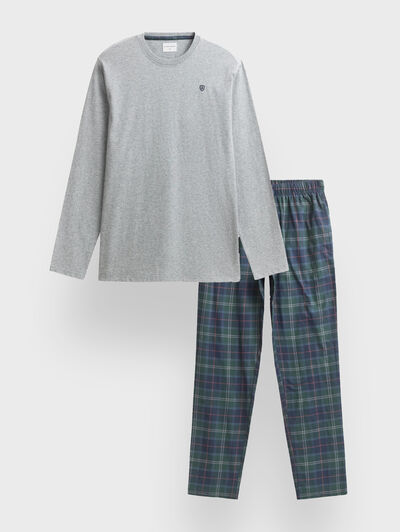 PIJAMA FRANELA CUADROS GRIS