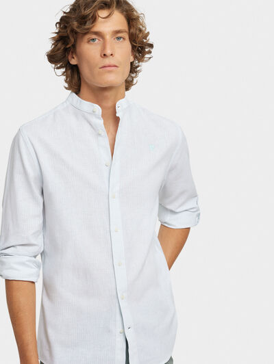 CAMISA LINO RAYAS MAO VERDE AGUA