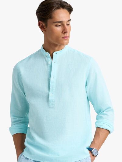 POLERA LINO C.MAO VERDE AGUA