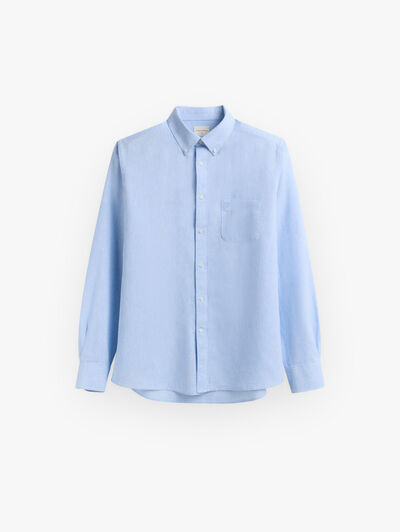 CAMISA LINO BOLSILLO AZUL
