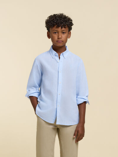 CAMISA LINO C.BOTON KIDS CELESTE