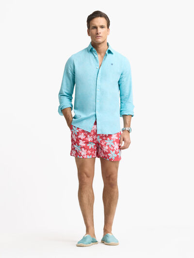 CAMISA LINO CHAMBRAY TURQUESA