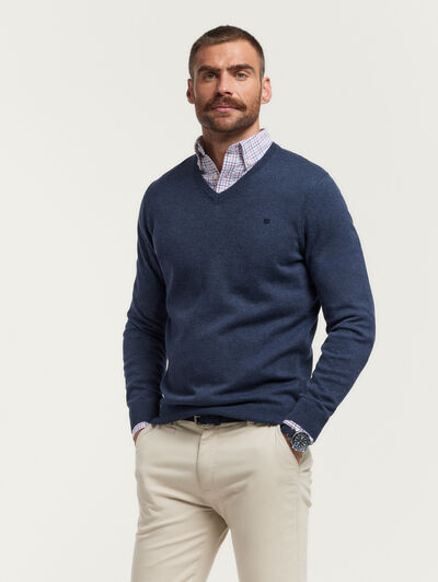 JERSEY V-NECK BASIC AZUL