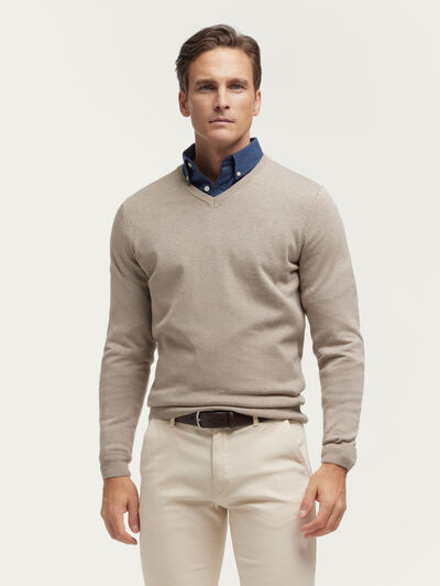 JERSEY V-NECK BASIC BEIGE