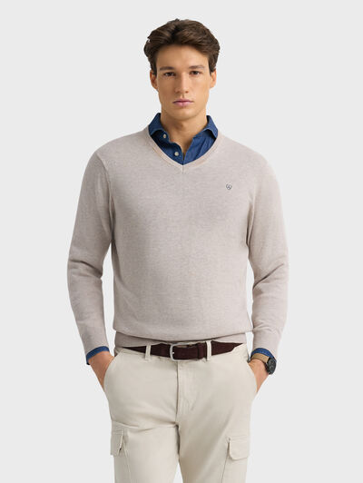 JERSEY V-NECK BASIC BEIGE