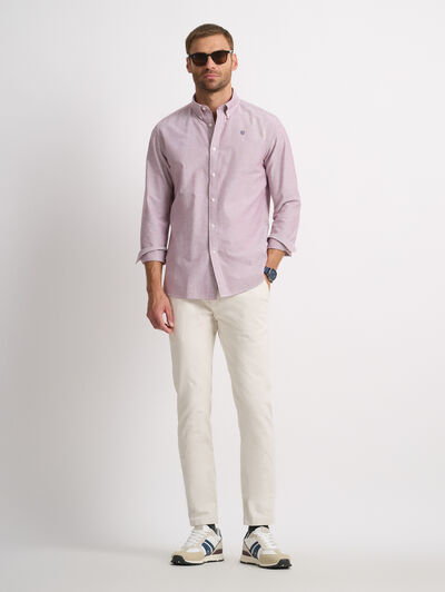 CAMISA OXFORD RAYAS DOWN BURDEOS