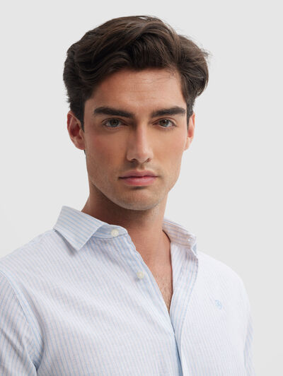 CAMISA LINO RAYAS AX CELESTE