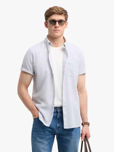 CAMISA LINO M.CORTA RAYAS VERDE