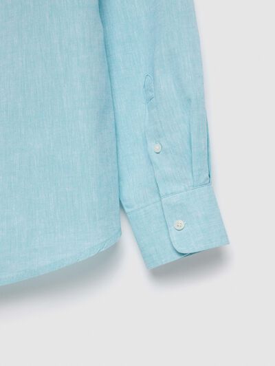 CAMISA LINO BOLSILLO TURQUESA