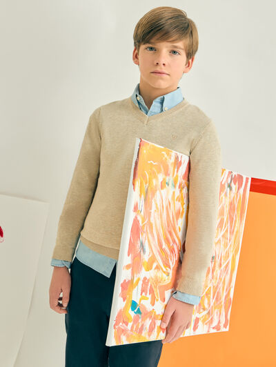 JERSEY V-NECK KIDS BEIGE