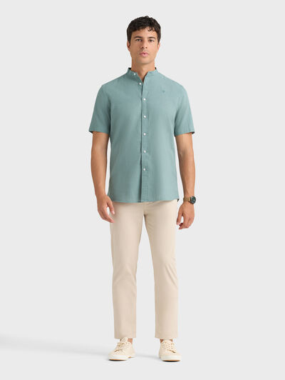 CAMISA LINO M.CORTA MAO AZUL