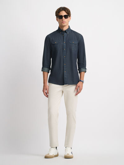 CAMISA DENIM BOLSILLOS AZUL MARINO