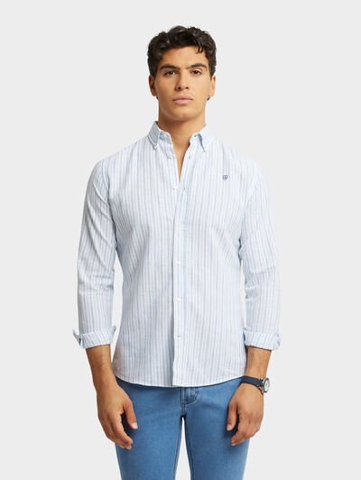 CAMISA LINO RAYAS BD CELESTE