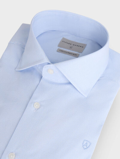 CAMISA ROMA MICROCHECKS CELESTE