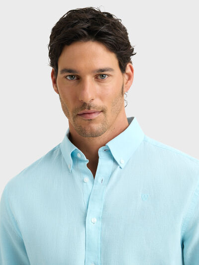CAMISA LINO C.BOTON VERDE AGUA