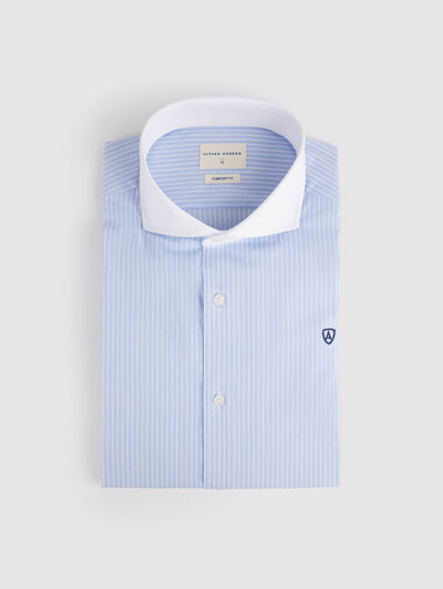 CAMISA RAYAS C. BLANCO CELESTE
