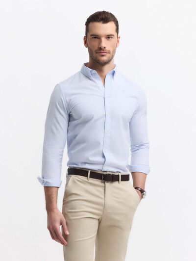 CAMISA OXFORD MIL RAYAS CELESTE