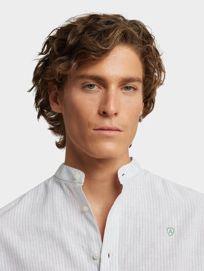 CAMISA LINO RAYAS MAO VERDE