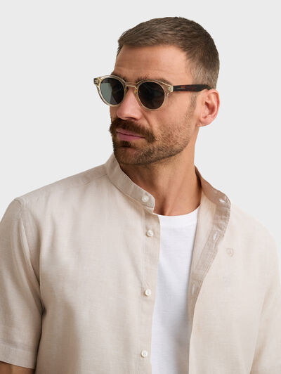 CAMISA LINO M.CORTA MAO BEIGE