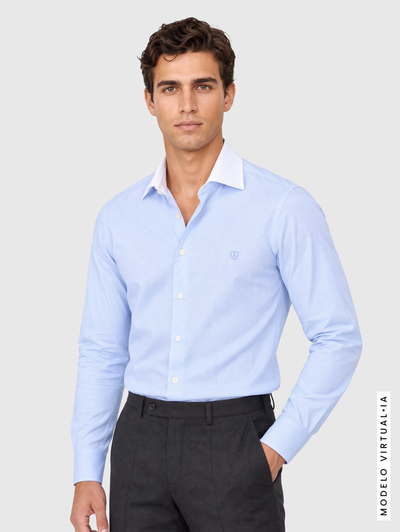CAMISA FIL A FIL C.BLANCO CELESTE