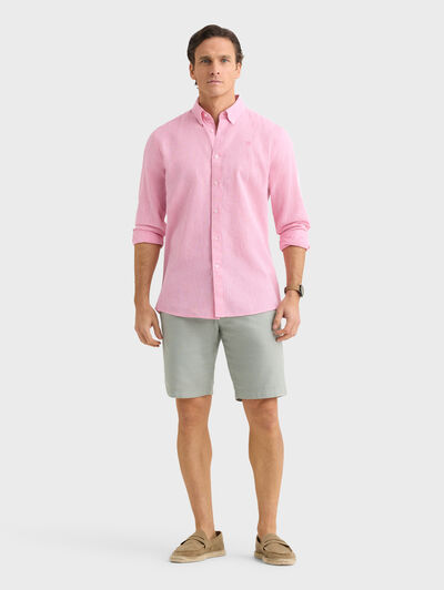 CAMISA LINO C.BOTON ROSA