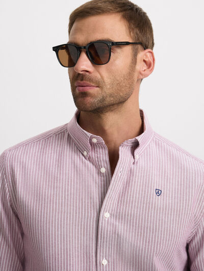 CAMISA OXFORD RAYAS DOWN BURDEOS