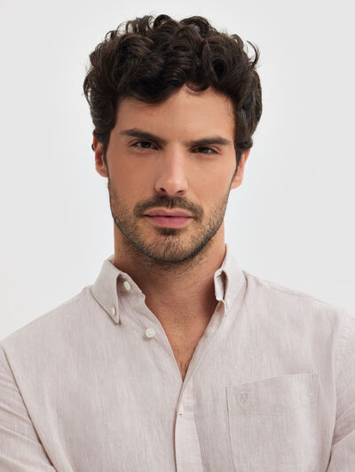 CAMISA LINO BOLSILLO BEIGE