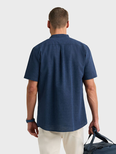 CAMISA LINO M.CORTA MAO AZUL MARINO