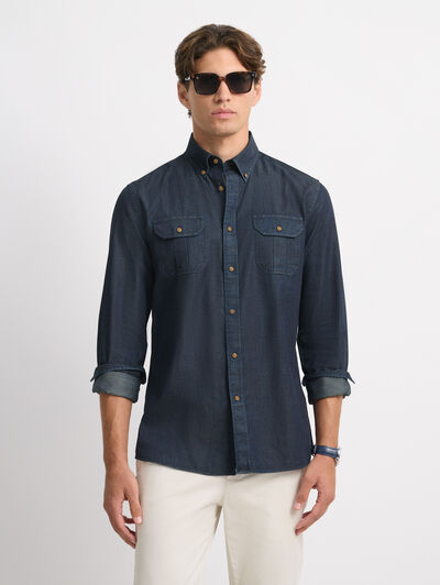 CAMISA DENIM BOLSILLOS AZUL MARINO
