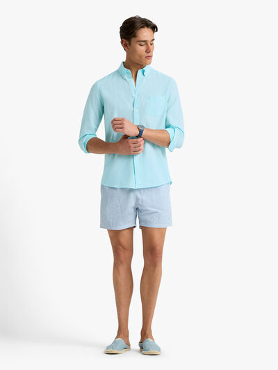 CAMISA LINO BOLSILLO TURQUESA