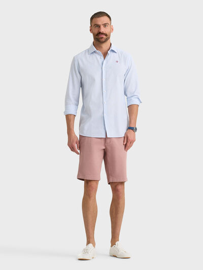 CAMISA LINO RAYAS CELESTE