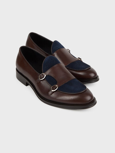 MOCASIN HEBILLAS BICOLOR AZUL MARINO
