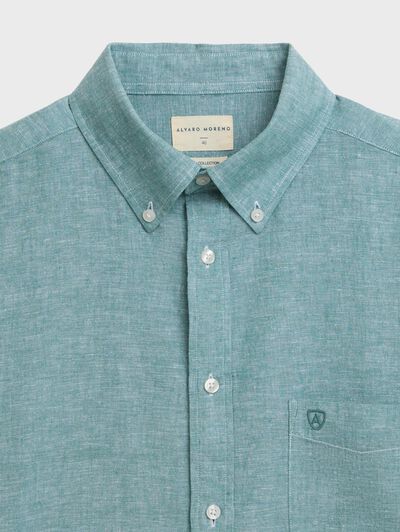 CAMISA LINO M.CORTA VERDE