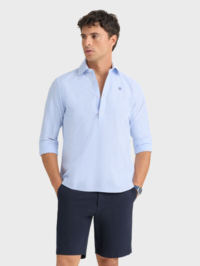POLERA OXFORD RAYAS CELESTE