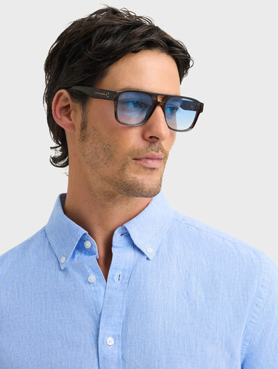 CAMISA LINO C.BOTON AZUL