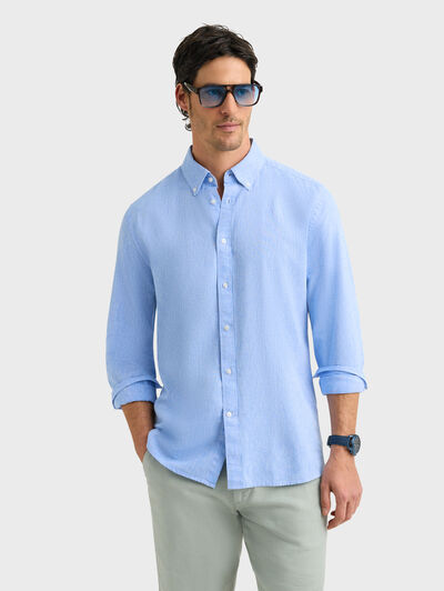 CAMISA LINO C.BOTON AZUL