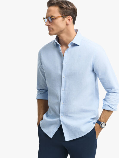 CAMISA LINO STRIPES CELESTE