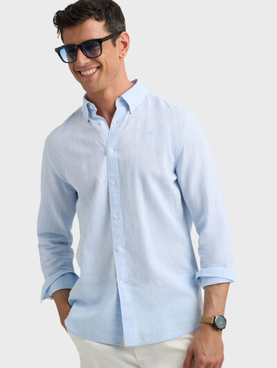 CAMISA LINO C.BOTON CELESTE