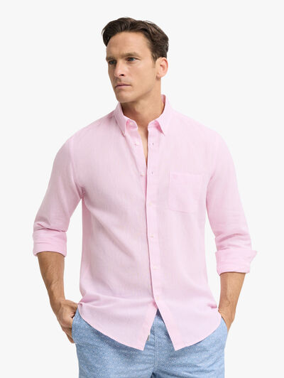 CAMISA LINO BOLSILLO ROSA