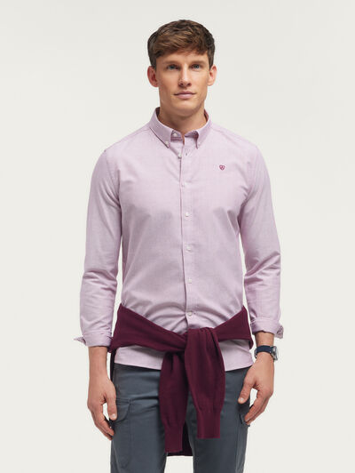 CAMISA OXFORD MIL RAYAS BURDEOS