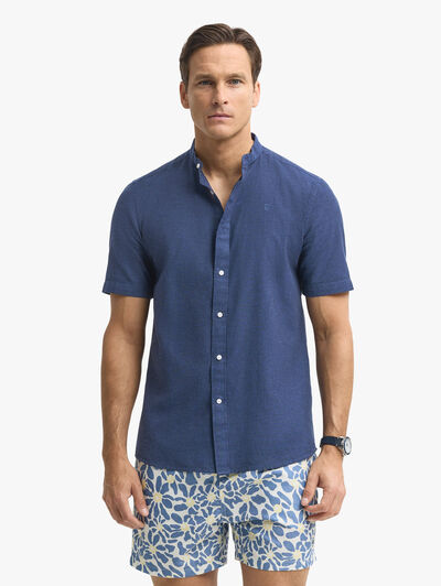 CAMISA LINO M.CORTA MAO AZUL MARINO