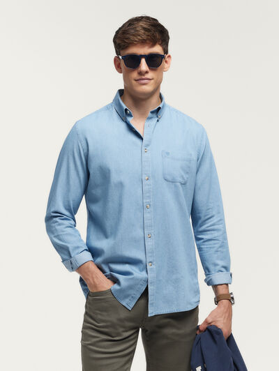 CAMISA DENIM POCKET CELESTE