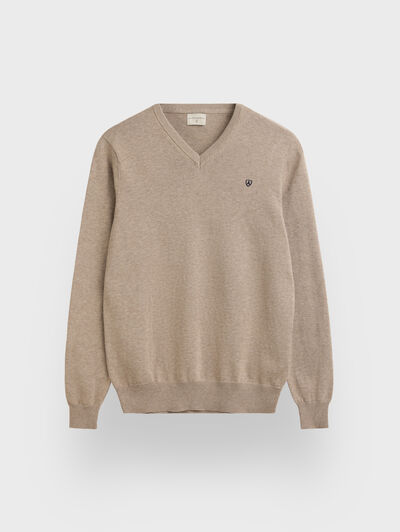 JERSEY V-NECK BASIC CAMEL