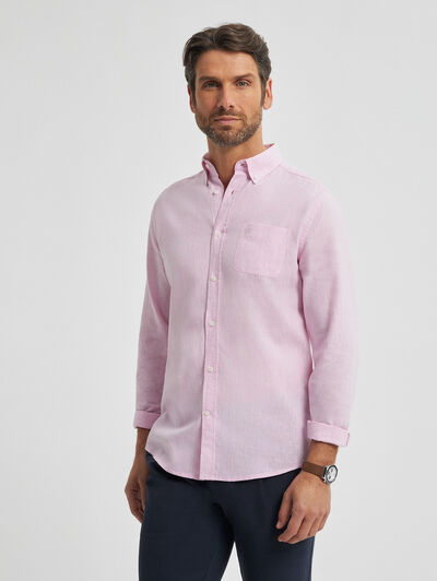 CAMISA LINO BOLSILLO ROSA